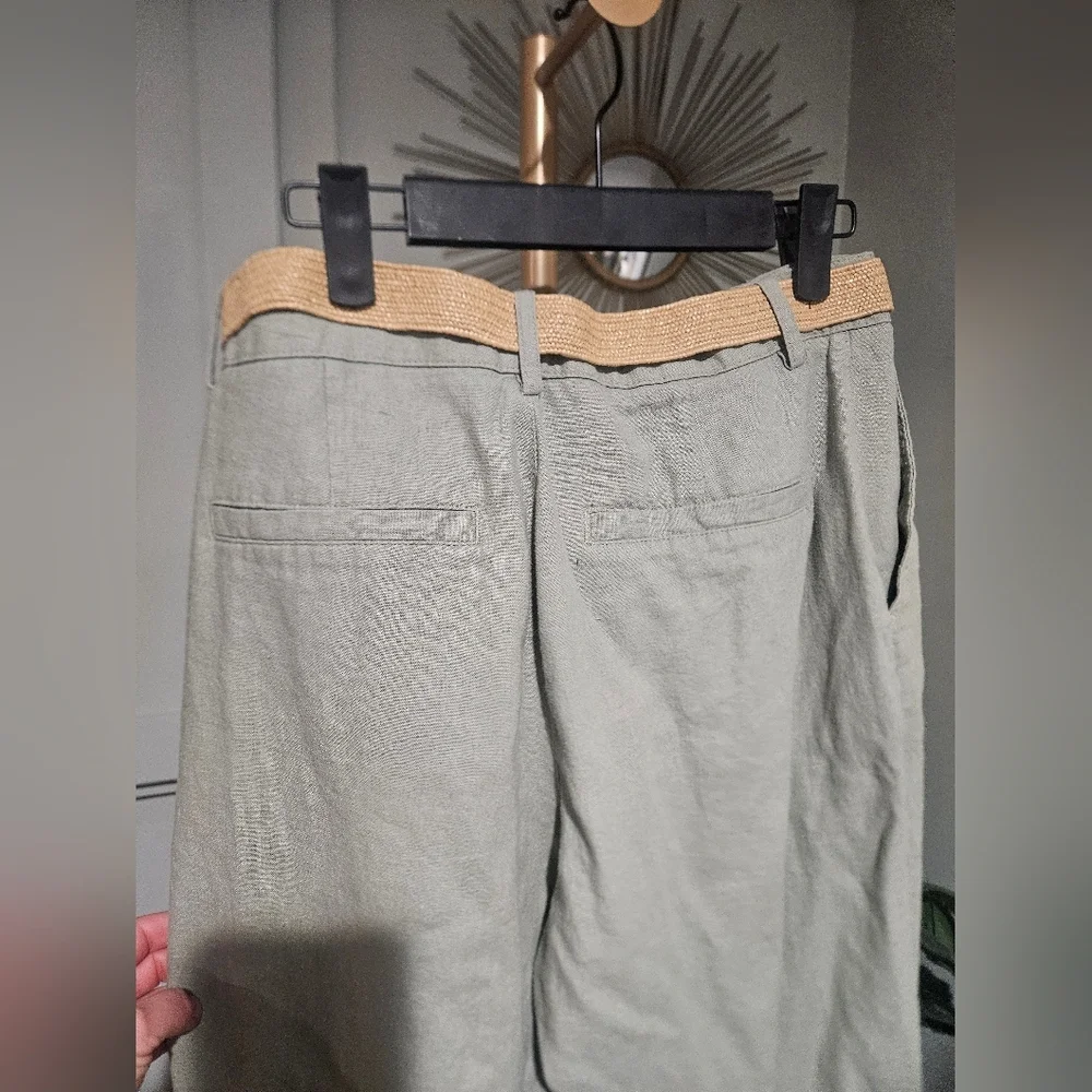 ZARA Linen Blend Belted Tapered Pants – Sage Green – NWT – Size US 6